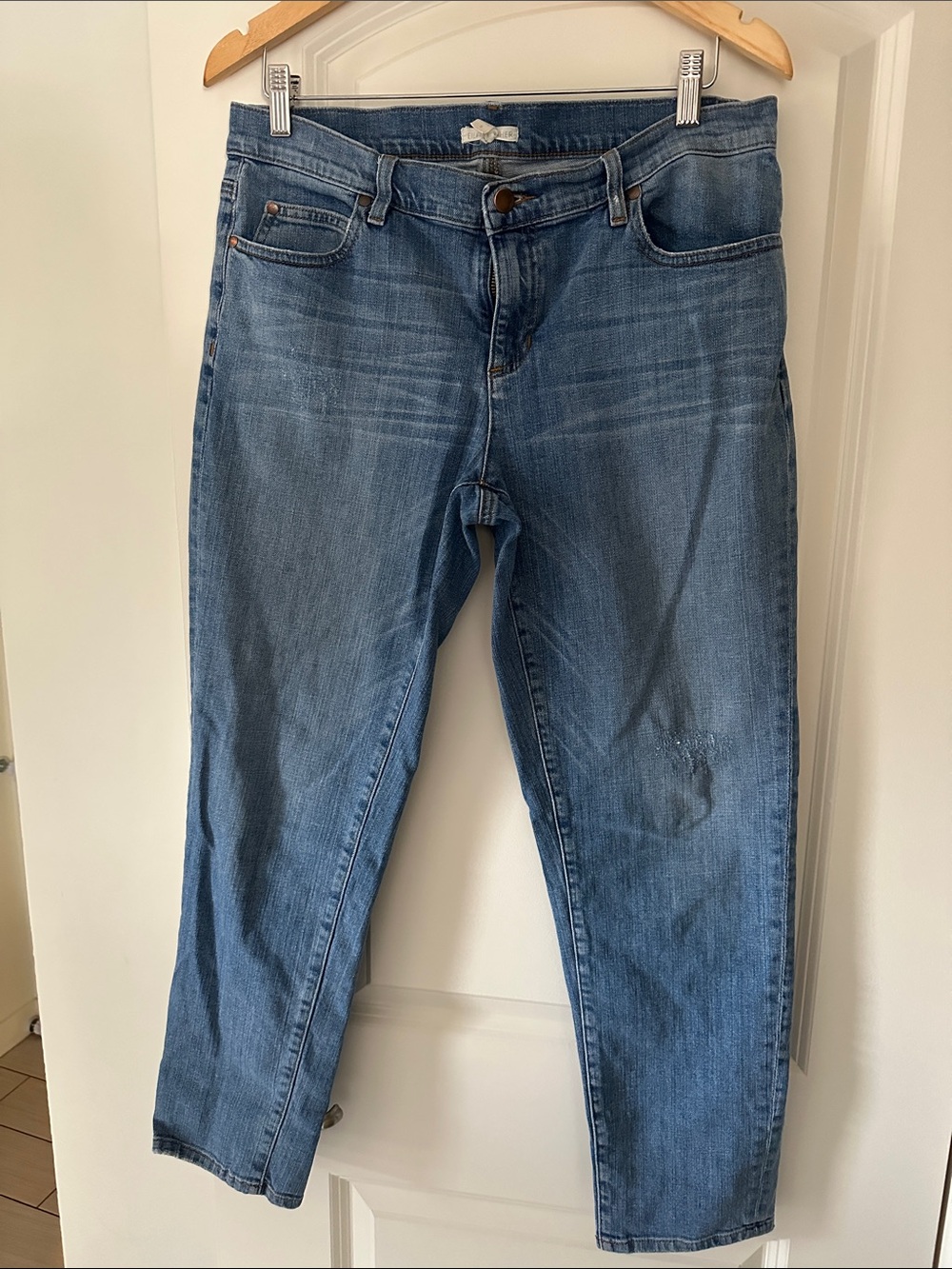 Eileen Fisher Straight Leg Blue Denim Jeans with Button Waist